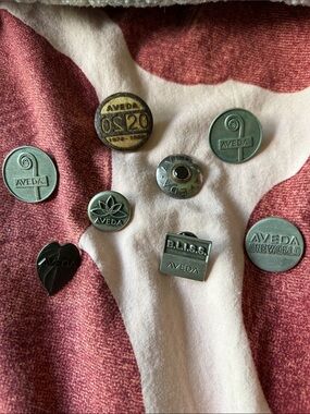 AVEDA Mixed Metal Logo Pin Set in Silver & Brass Tones